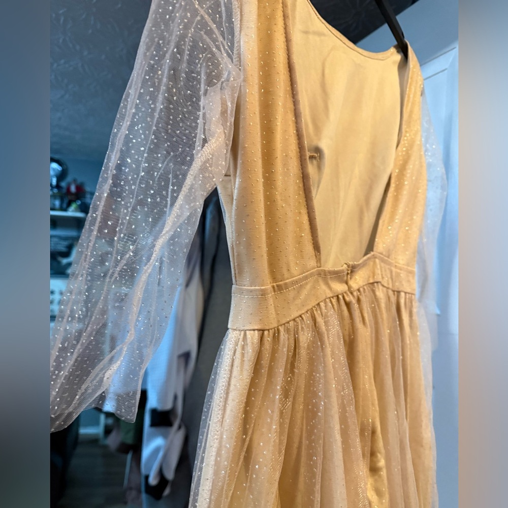Elegant Cream Sheer Sleeve Dress with Sparkles, Open Back! New!! - Picture 14 of 14